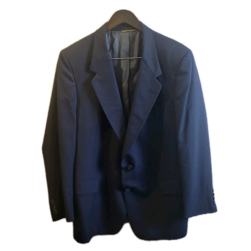 Vintage Christian Dior Woolf Brothers Navy Pinstripe Suit 42r 36x31 Wool 2 Buttn